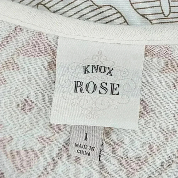 Knox Rose Cotton Gauze Aztec Crewneck Slit Women's Blouse Long sleeve Size 1 - Picture 5 of 7